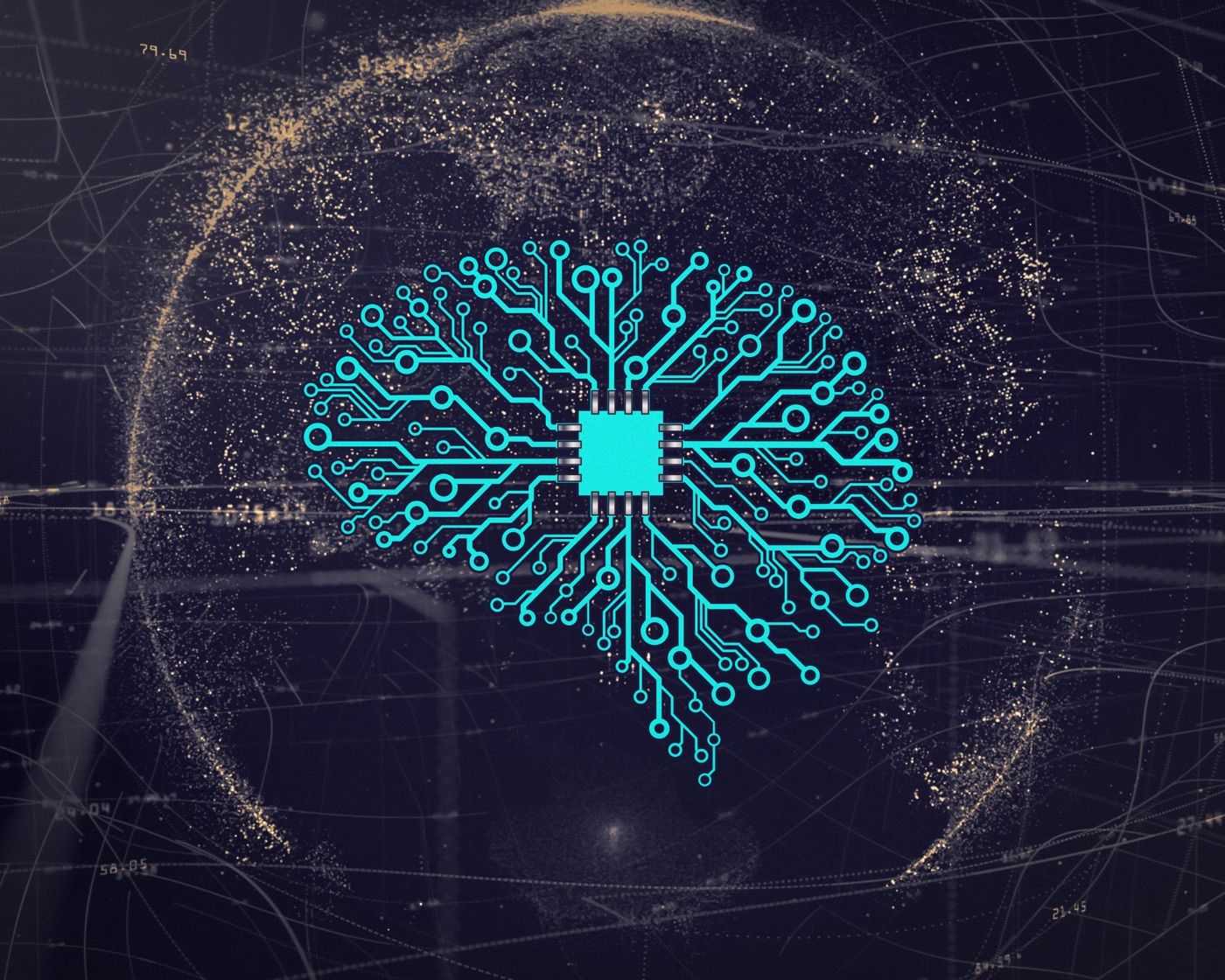 An artificial neural network visualized as circuitry around a processor.